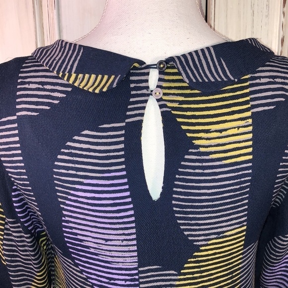 White Stuff Vintage Look Mid Sleeve Roll Collar with Retro Pattern Dress UK 6 - Picture 8 of 12